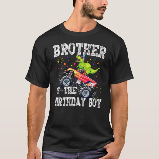 Camiseta Brother of the Birthday Boy Dinosaur Monster Truck (Frente)