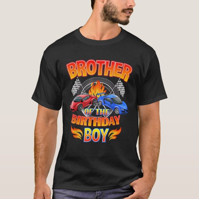 Camiseta Brother of The Birthday Boy Fire Race Supercar Par (Frente)