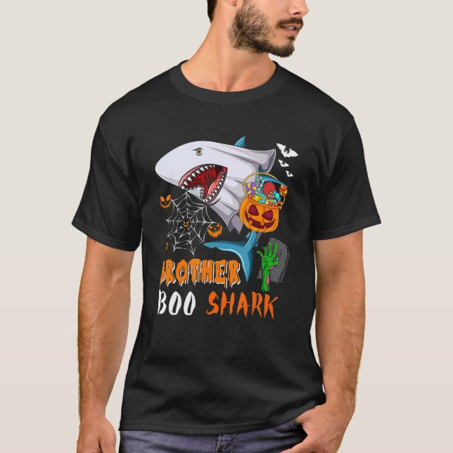 Camiseta Brother Shark Boo Halloween Shark Boo Ghost Candie (Frente)