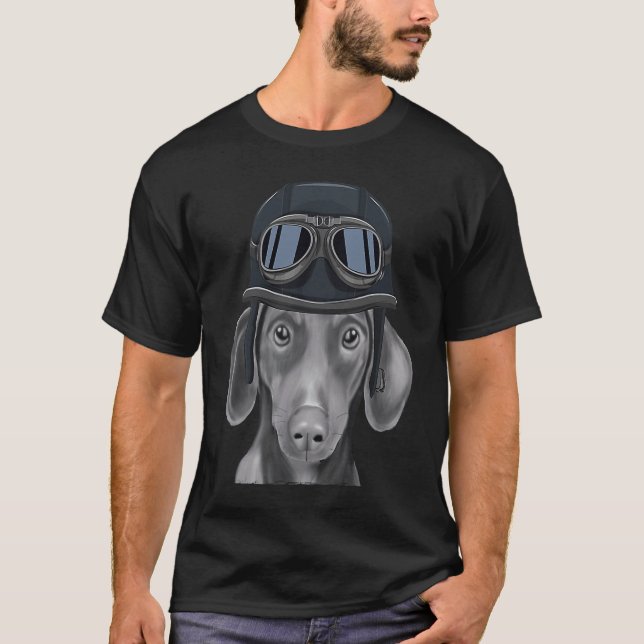 Camiseta Brown Dachshund Vestindo Capacete de Motocicleta V (Frente)
