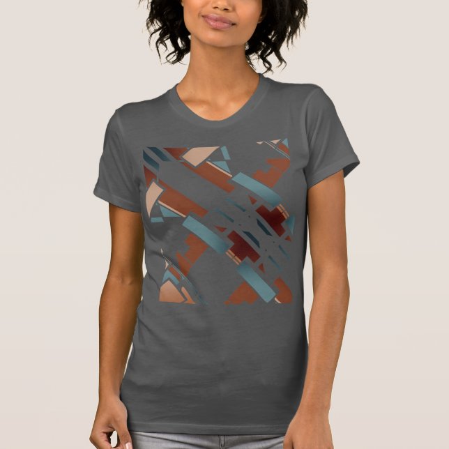 Camiseta Brown Teal Beige Diagonal Southwest Art Look Motif (Frente)
