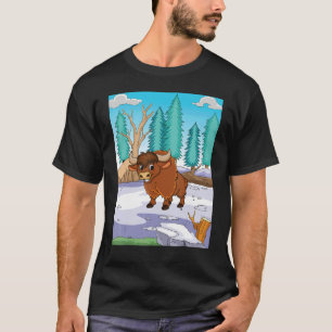 Camiseta Brown Yak Em Um Campo De Neve Pronto Para Cha