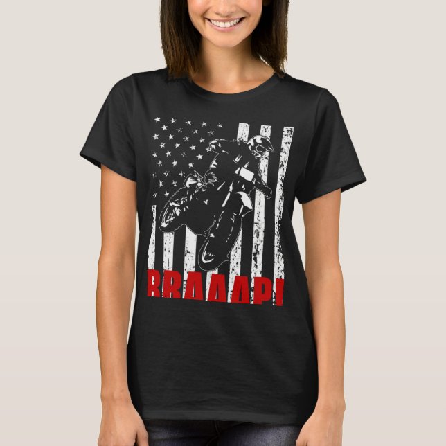 Camiseta Brraaap Dirt Bike American Flag Motocross Biker 4t (Frente)