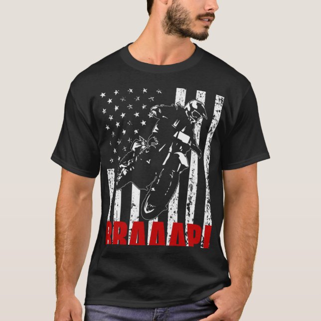 Camiseta Brraaap Dirt Bike American Flag Motocross Biker 4t (Frente)