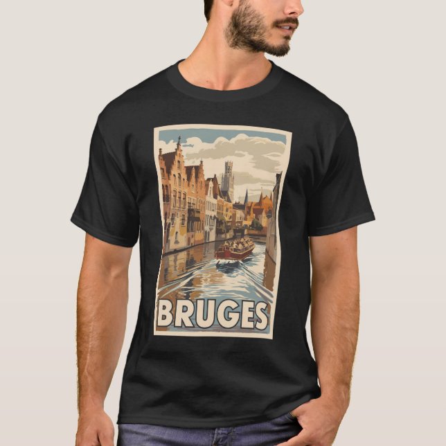 Camiseta Bruges Belgium Illustration Viagem Art Vintage (Frente)