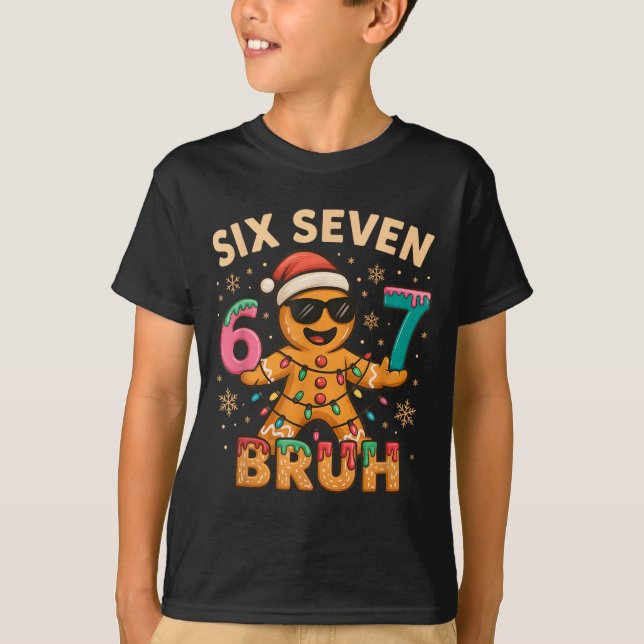 Camiseta Bruh 67 Christmas Six Seven Gingerbreadman Boys 67 (Frente)