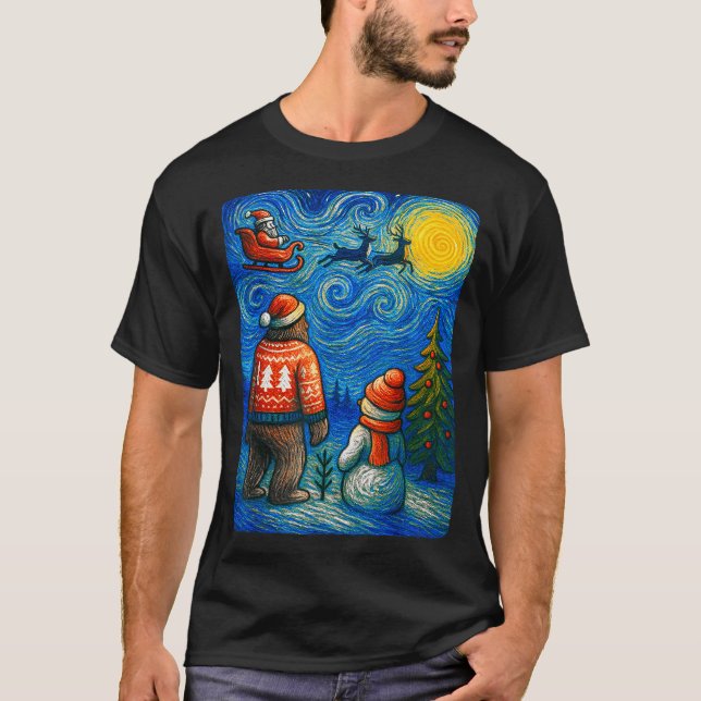 Camiseta Bruh Bigfoot Snowman Starry Night Christmas Xmas M (Frente)