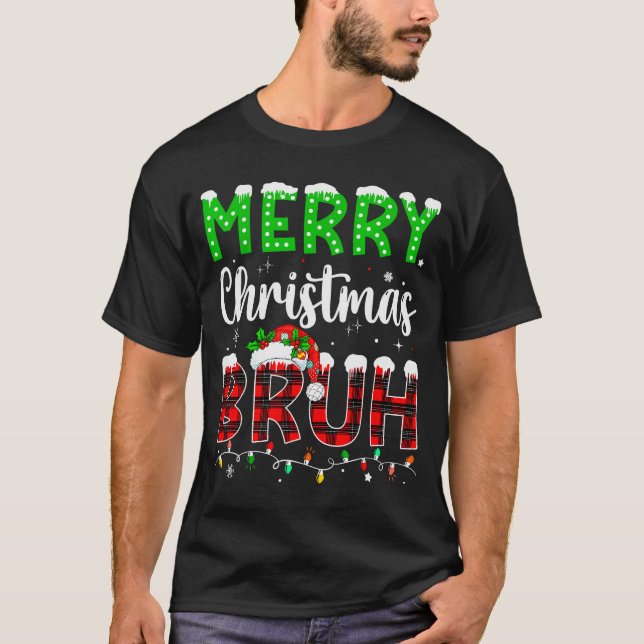 Camiseta Bruh Christmas Red Plaid Teens Boys Kids Xmas Paja (Frente)