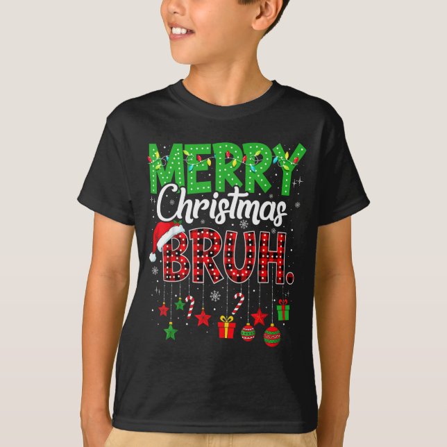 Camiseta Bruh Christmas Red Plaid Teens Boys Kids Xmas Paja (Frente)