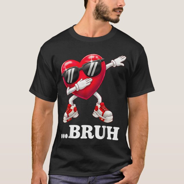 Camiseta Bruh Dabbing Heart Funny Kids Boys Mens Valentine  (Frente)