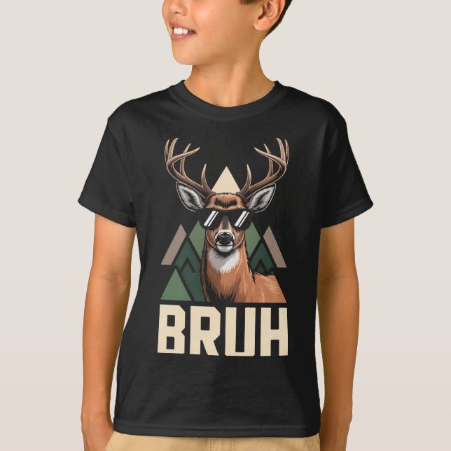 Camiseta Bruh Deer Funny Deer Hunting Camo Hat Youth Kids S (Frente)