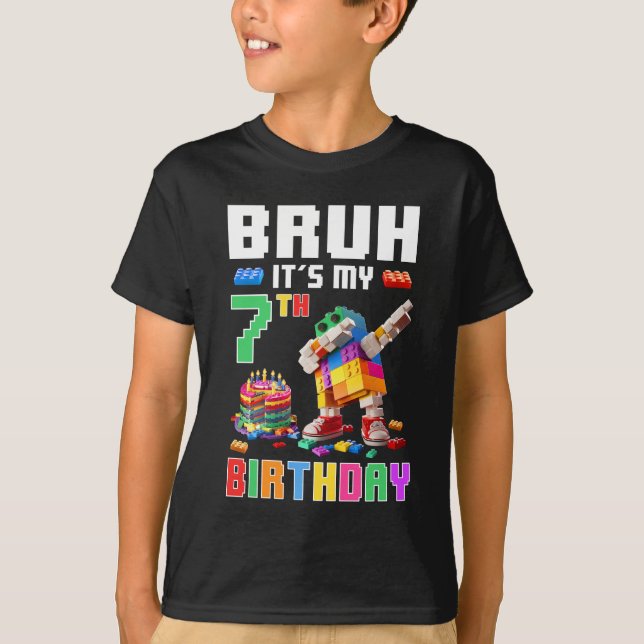Camiseta Bruh É Meu 7 Aniversário Mestre Construtor Dabbing (Frente)