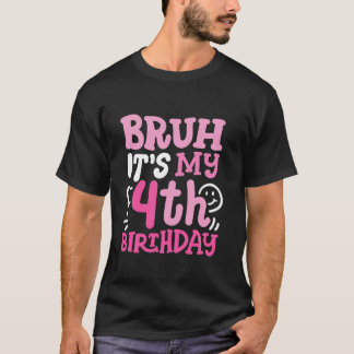 Camiseta Bruh É o meu quarto aniversário, Groovy rosa, 4 an