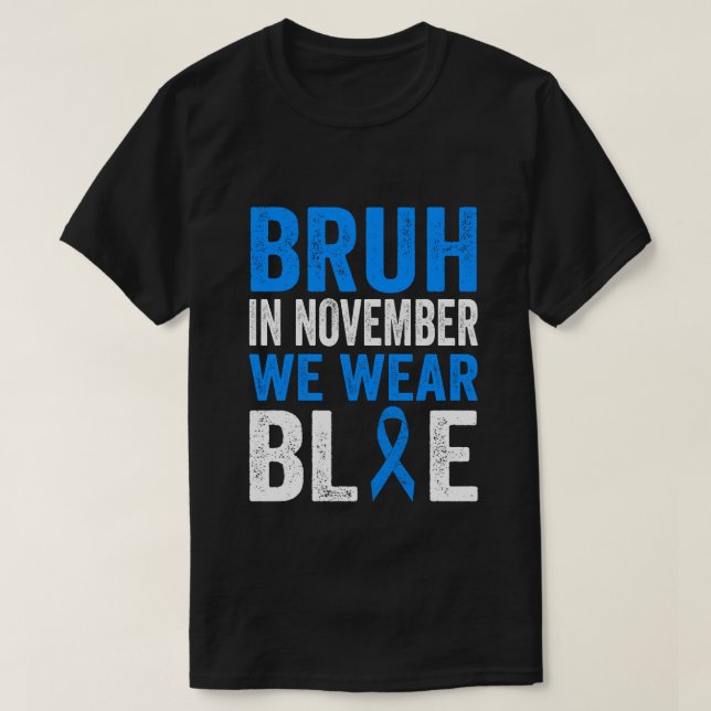 Camiseta Bruh Em Novembro Vestimos Diabetes Azuis De Fita (Frente do Design)