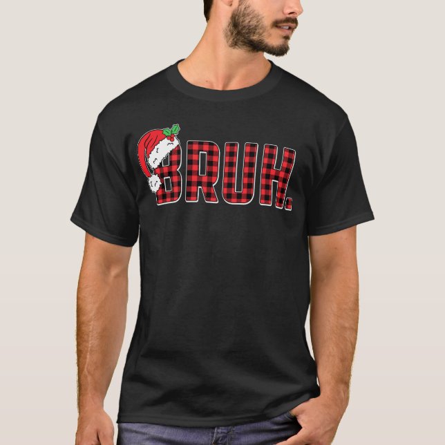 Camiseta Bruh Engraçado Xadrez Vermelha Natal Xmas Pajamas (Frente)