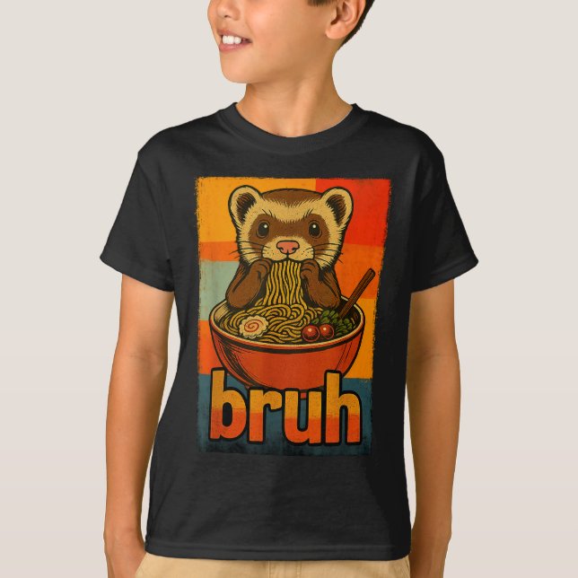 Camiseta Bruh Ferret Eating Japanese Ramen Noodles Gift Men (Frente)