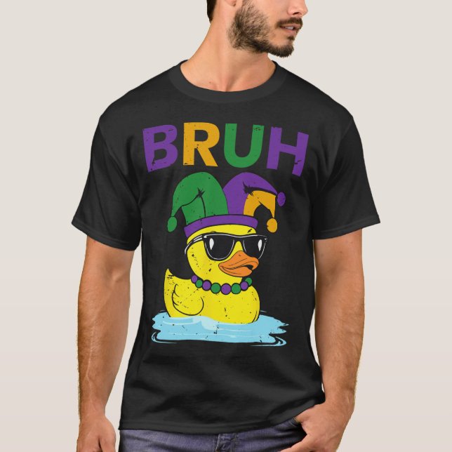 Camiseta Bruh Funny Duck Mardi Gras Rubber Duck Com Jester (Frente)