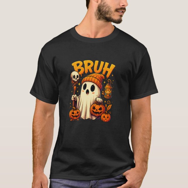 Camiseta Bruh Funny Ghost T-Shirt Halloween Pumpkin Costume (Frente)
