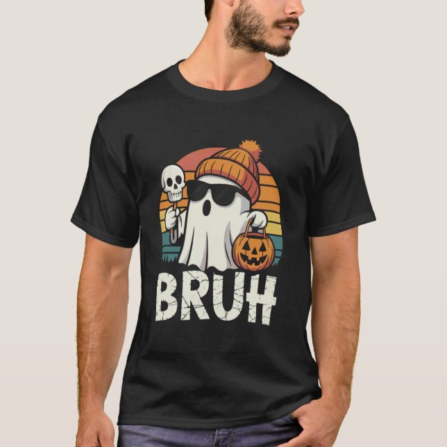 Camiseta Bruh Ghost Halloween Cute Ghost Trick Or Treat Can (Frente)