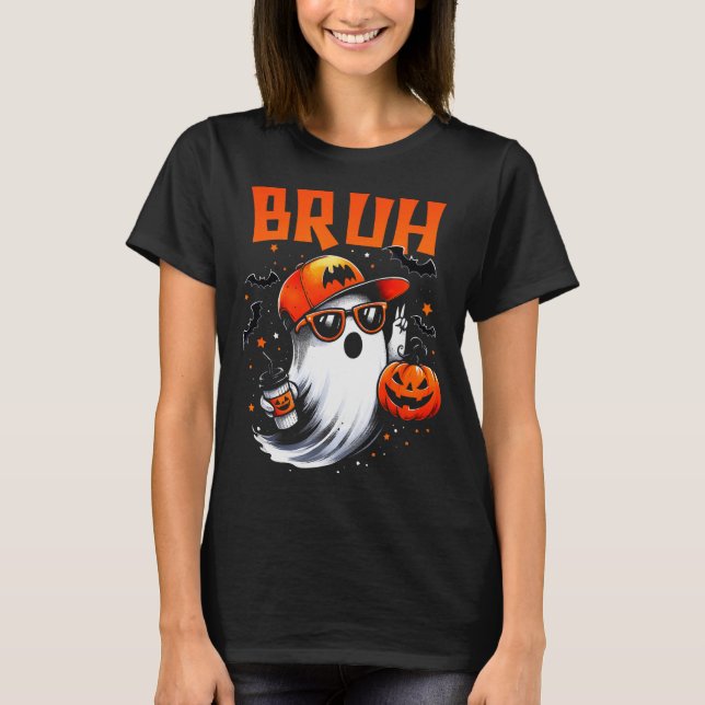 Camiseta Bruh Ghost Halloween Cute Ghost Trick Or Treat Can (Frente)