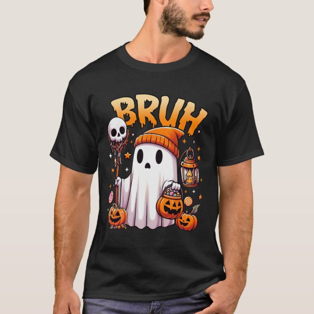 Camiseta Bruh Ghost Halloween - Truque De Fantasma Ou De Tr (Frente)