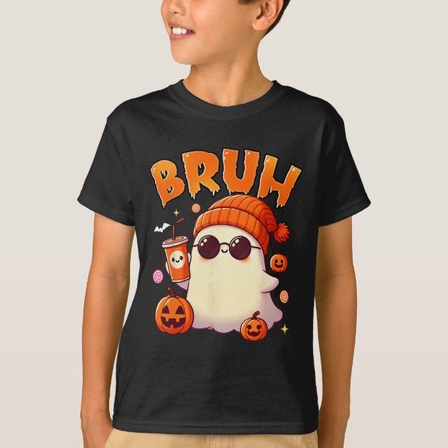 Camiseta Bruh Ghost Halloween - Truque De Fantasma Ou De Tr (Frente)