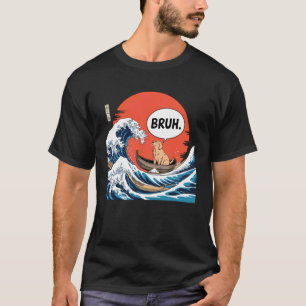 Camiseta BRUH Grande Onda Kanagawa Divertido Gato Japonês d