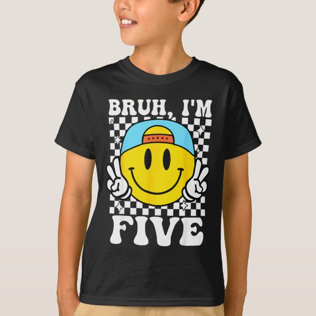 Camiseta Bruh I'm Five 5 5th Birthday Groovy Boys Girls 5 Y (Frente)
