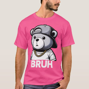 Camiseta Bruh Meme Hip Hop Teddy Bear Engraçado Rapazes Ado