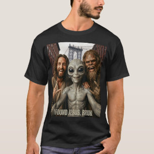Camiseta Bruh Pé Grande Alien Jesus Sinal de Mão do Rock Uf