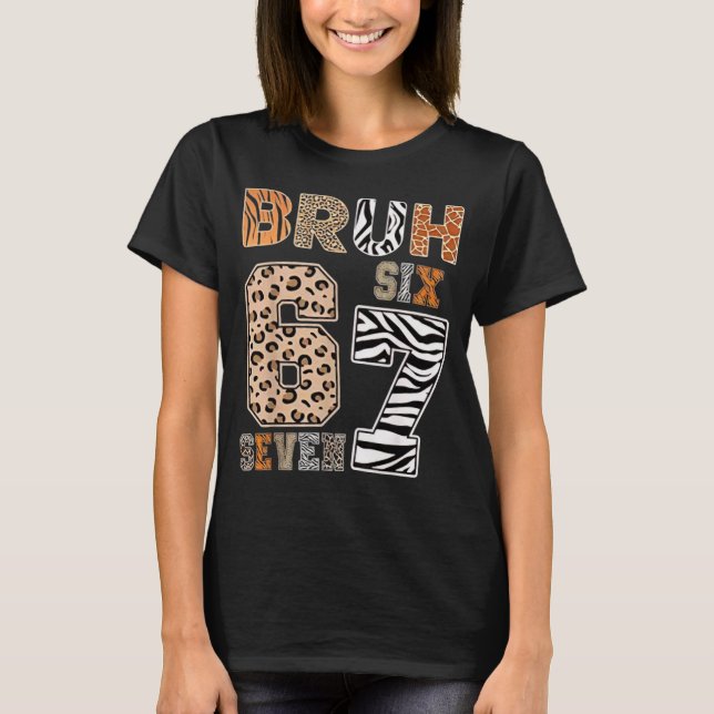 Camiseta Bruh Six Seven 67 Meme Tee Wild Animal Print Kids  (Frente)