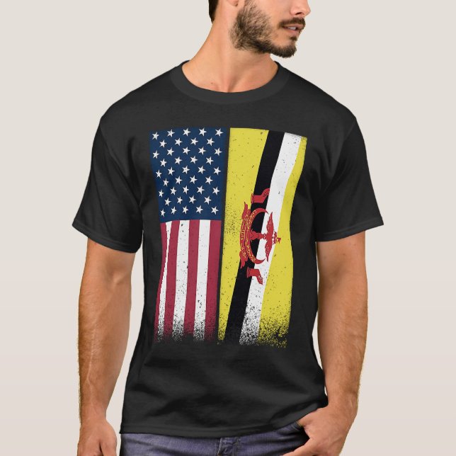 Camiseta Brunei  Bruneian American Flags Proud USA Brunei (Frente)