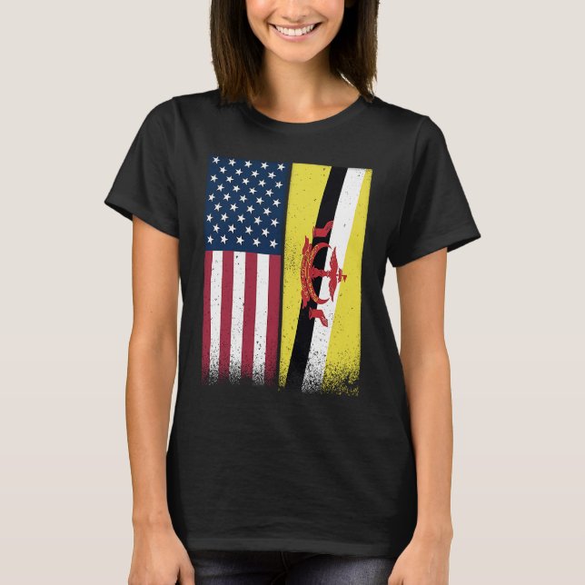 Camiseta Brunei  Bruneian American Flags Proud USA Brunei (Frente)