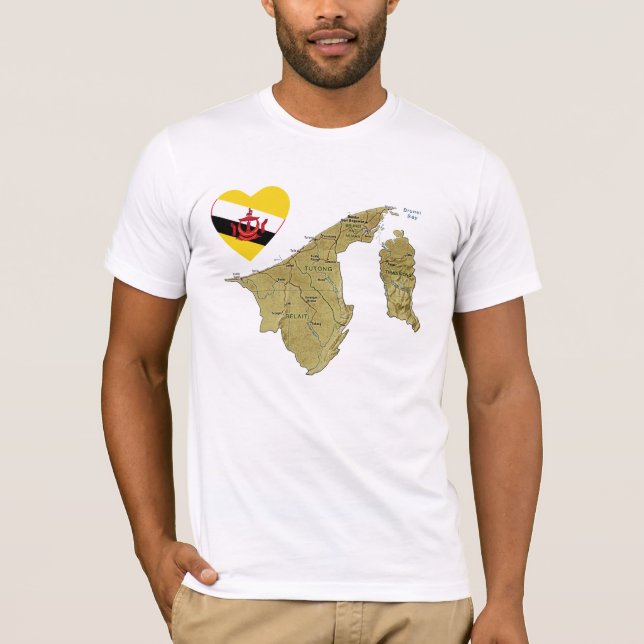 Camiseta Brunei Flag Heart and Map T-Shirt (Frente)
