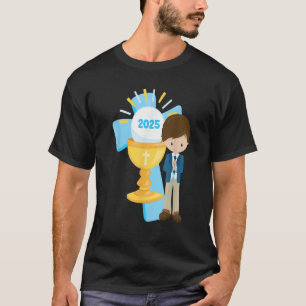 Camiseta Brunette Boy First Communion 2025 Cross Chalice Ro