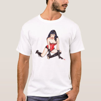 Camiseta Brunette no t-shirt vermelho do espartilho