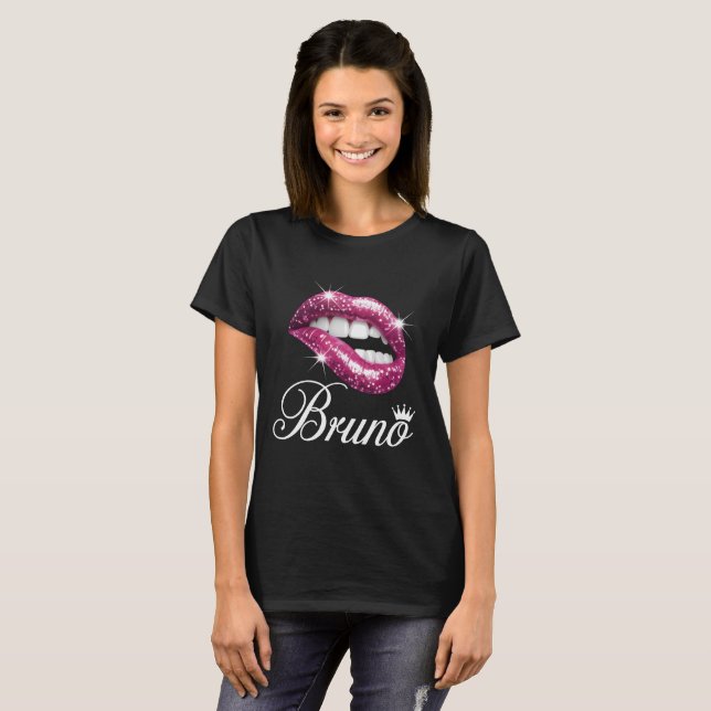 Camiseta Bruno Pink Glitter Lips - Sassy Pop Art S (Frente Completa)
