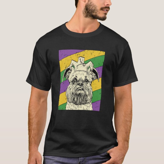 Camiseta Brussels Griffon Jester Mardi Gras Dog Mom or Dad (Frente)