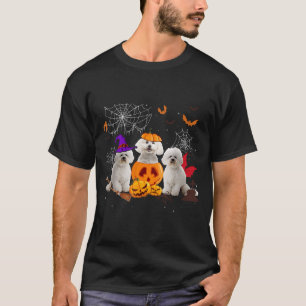 Camiseta Bruxa Abóbora Engraçada Bichon Frise Cachorro Hall