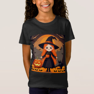 Camiseta Bruxa Adorável em Cenário de Halloween com Abóbora