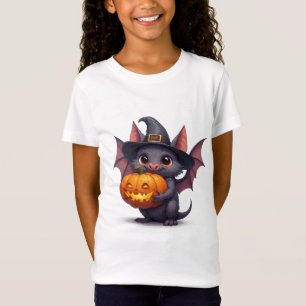Camiseta Bruxa Adorável Morcego Segurando Jack O Lantern 🦇