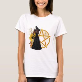 Camiseta Bruxa Afro-Americana com o Ouro Pentagrama T-Shi