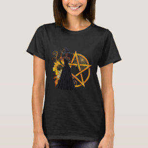 Camiseta Bruxa Afro-Americana com Pentagrama Ouro