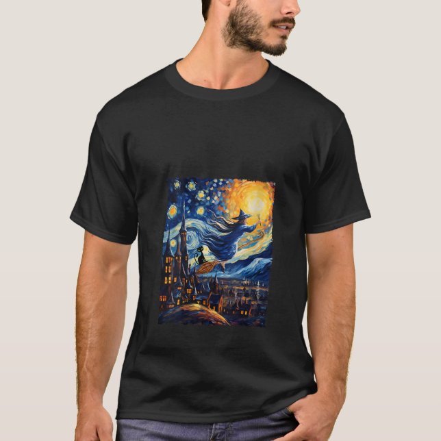 Camiseta Bruxa Andando Brooms Halloween Starry Night Van Go (Frente)