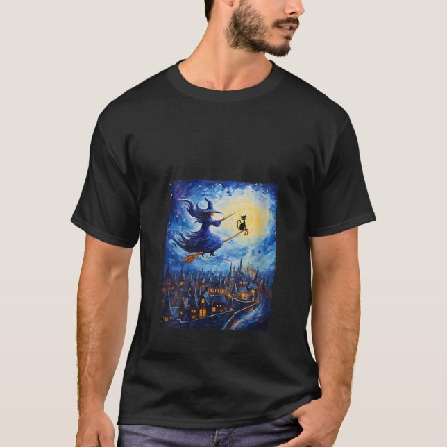 Camiseta Bruxa Andando Brooms Halloween Starry Night Van Go (Frente)
