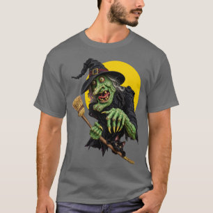 Camiseta BRUXA ASSUSTADORA com Vassoura e Gato Preto
