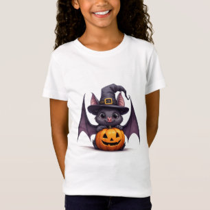 Camiseta Bruxa Bela Morcego E Abóbora Diversão de Halloween