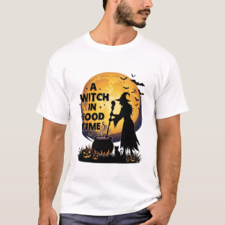 Camiseta Bruxa Bom Tempo Halloween Lua Caldeirão_1
