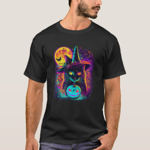 Camiseta Bruxa Bonita do Halloween Gato do Mago Lua Cheia A