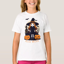 Camiseta Bruxa Bonita do Halloween Pumpkins Bats & Witch Ho